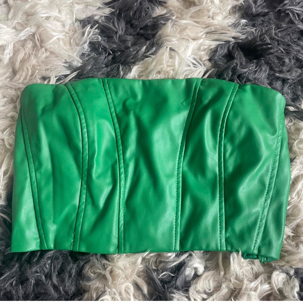 Zara green faux leather bustier XS